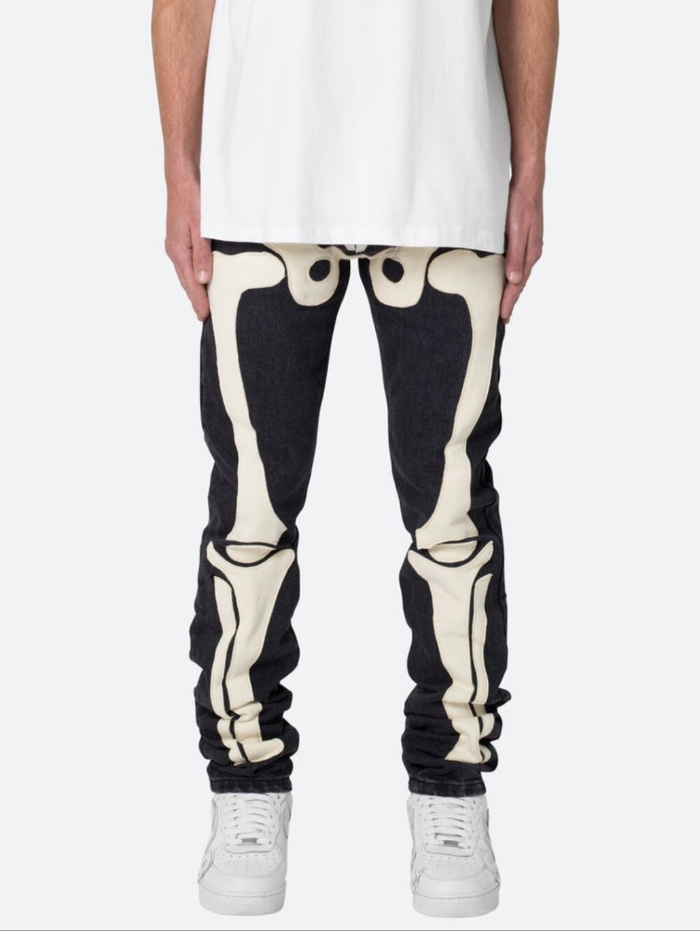 Mnml D184 Skeleton Straight Denim Black/white For Men. Size 34 (G7)